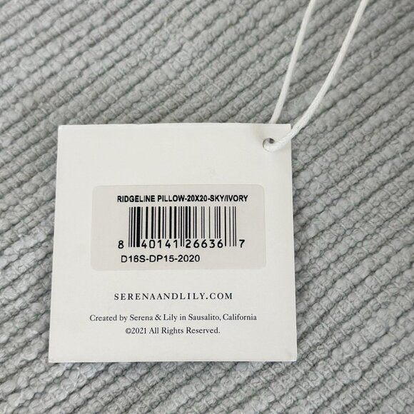 NEW Serena & Lily Ridgeline Pillow Cover (20” SQ)-Sky Blue/Ivory - Picture 2 of 2